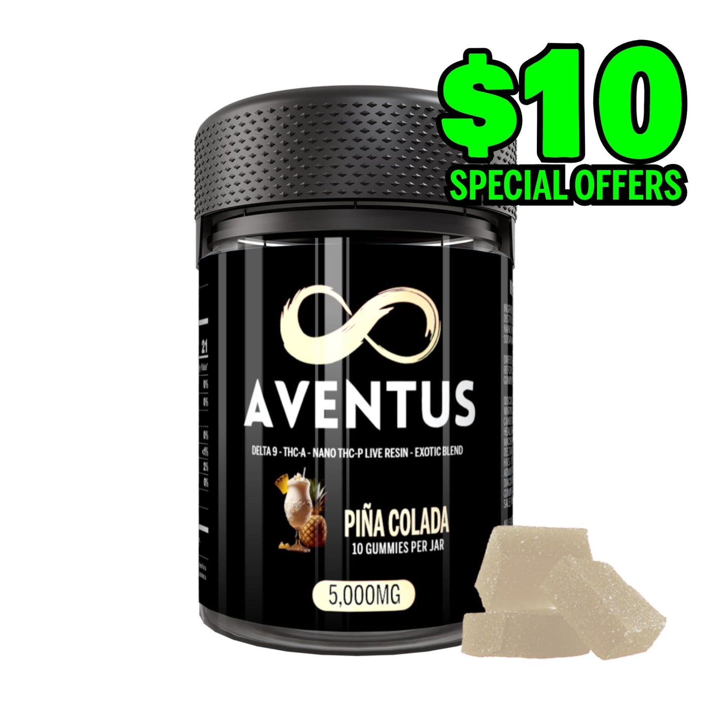 Aventus8 Exotic Blend Gummies – Piña Colada (5000mg, 10ct Jar)