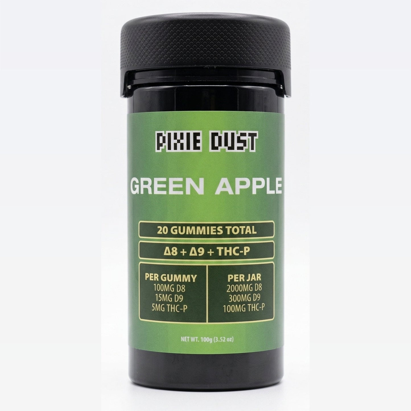 PIXIE DUST Green Apple Gummies D8 + D9 + THC-P 2400MG – 20 Count Premium Blend