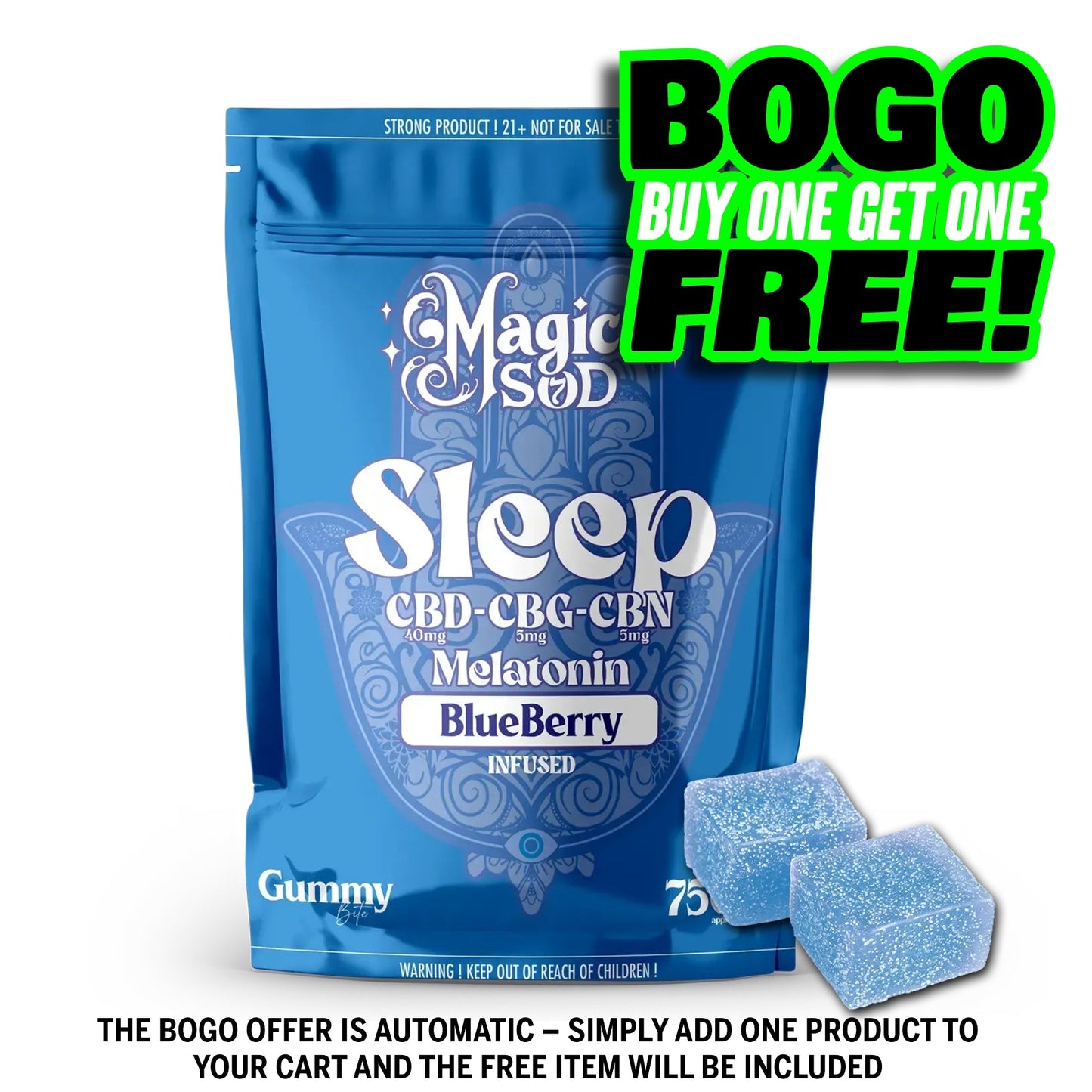 MAGICSOD Sleep Blueberry Gummies infused with (CBD + CBG + CBN @ 750mg) + Melatonin