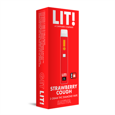 LIT! THC DIAMOND DISPOSABLE VAPE PEN,  3G STRAWBERRY COUGH SATIVA